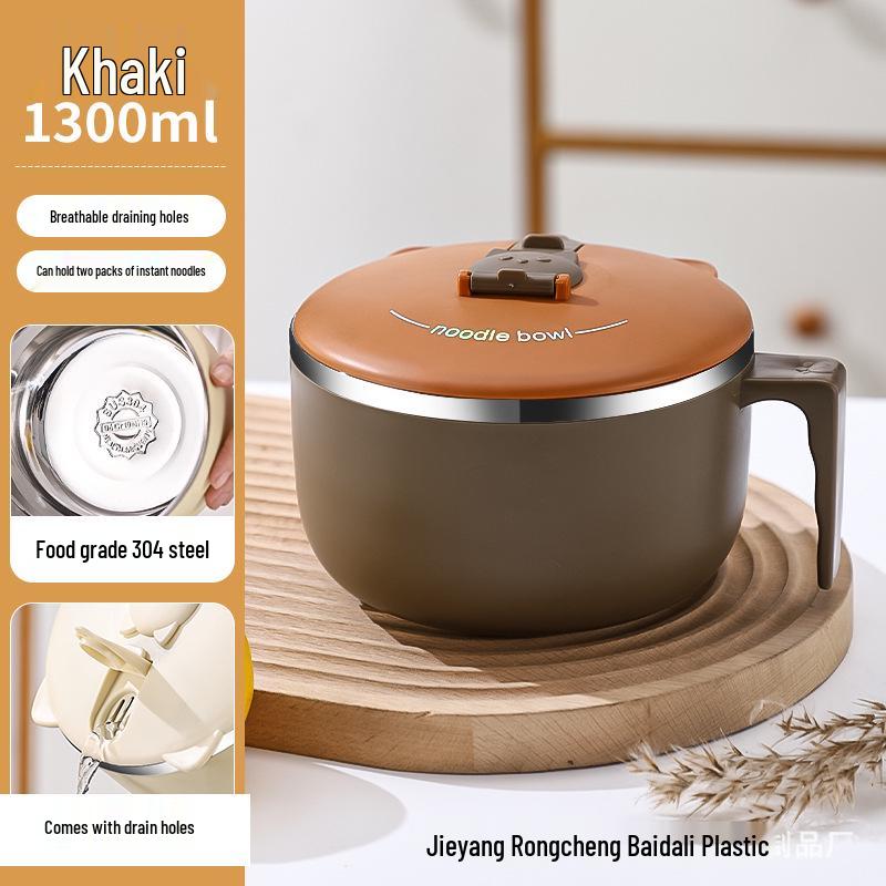 Large Capacity Japanese Style 304 Stainless Steel Insulated Noodle & Rice Bowl with Drain for Students & Office Workers