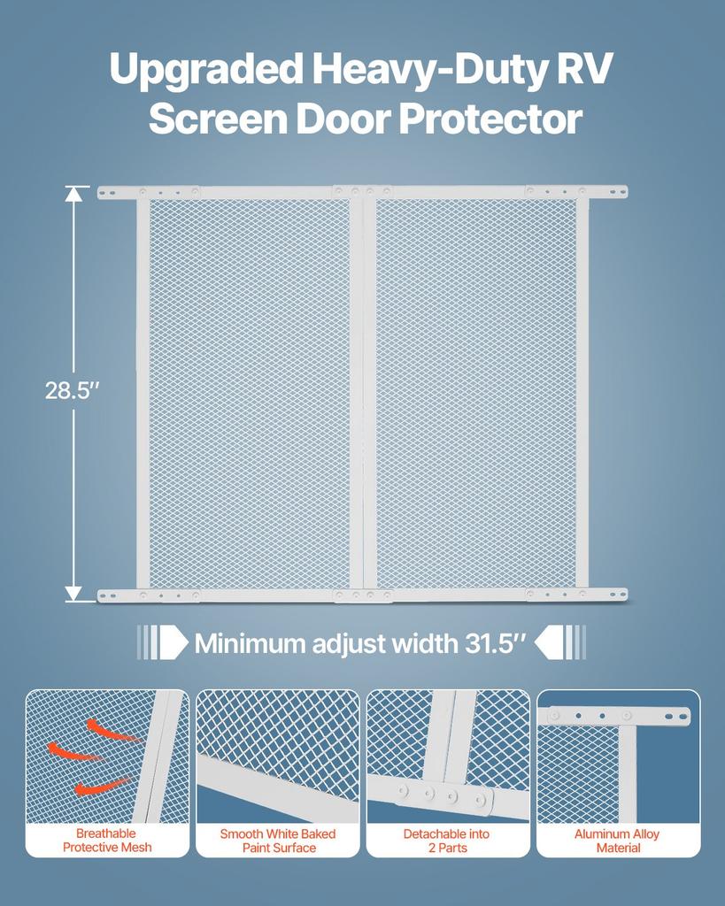 VEVOR RV Screen Door Protector, 800x723.9 mm Door Grille, Easy to Install and Disassemble, Reinforced Breathable Protective Mesh