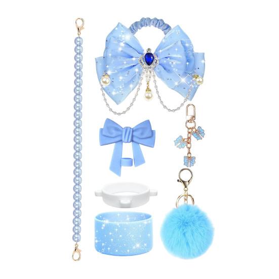 1 Set Tassenmanschette Funkelnde Strasssteine Imitierte Perlen Schleifen-Dekor Tassenzubehör mit Silikon-Bodenprotektor