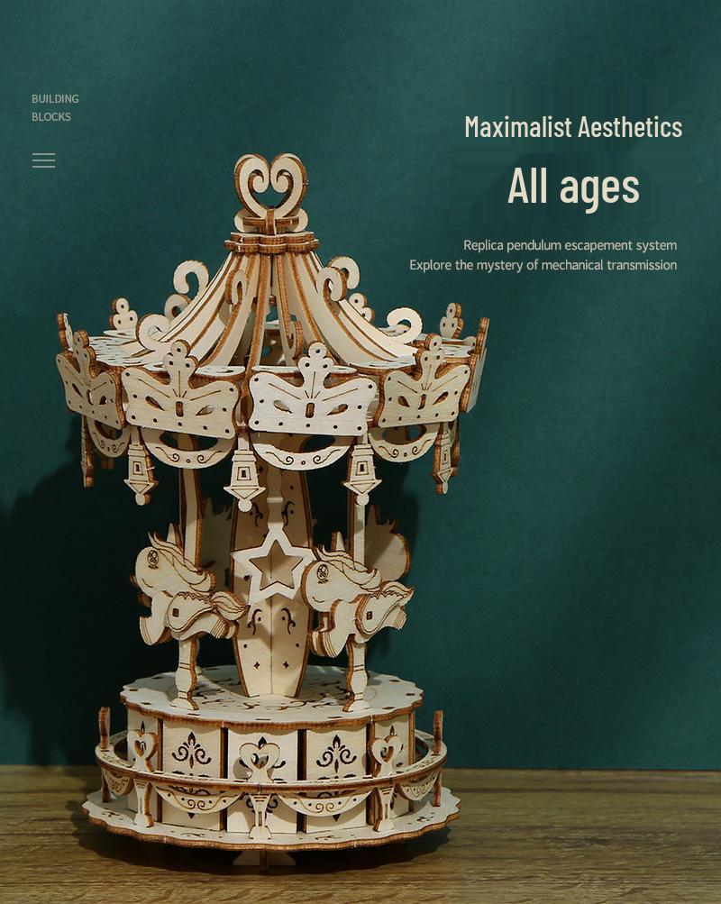3D Wooden Carousel Puzzle Toy - DIY Educational Assembly