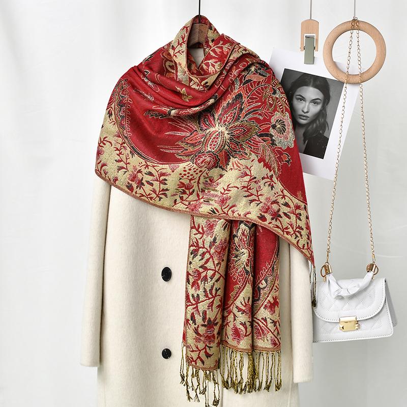 Thick Pashmina Scarf Shawl Wrap Paisley Jacquard Stoles Vintage Cashew Scarves Printed Cotton Tippet Sunscreen Hijab