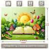 2D Magical Storybook Backdrop, Cartoon Open Book with Sun and Butterflies Background for Kids Birthday & Art Party