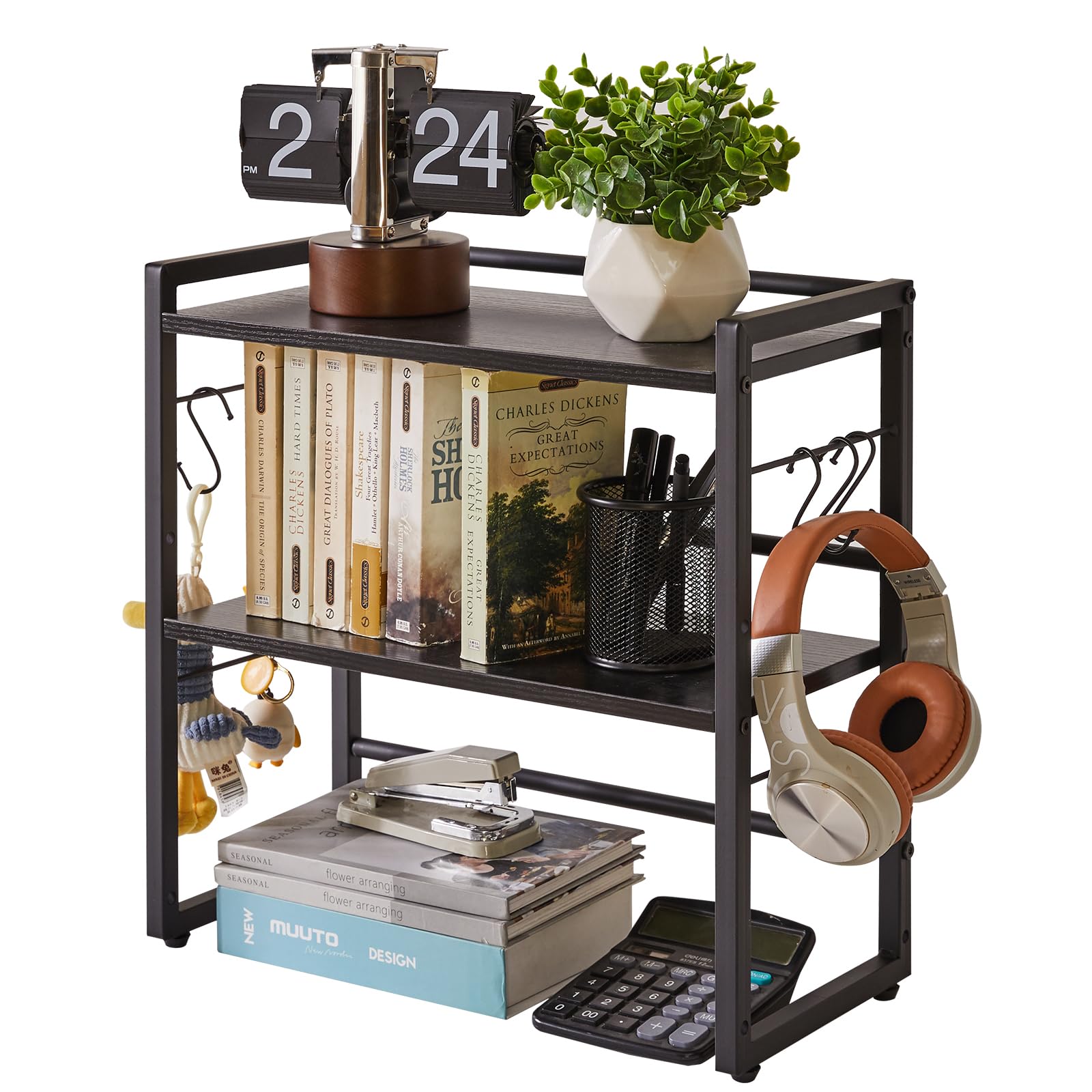 

Aibiju Desk Shelf Book Stand Desktop Rack 43cm x 20cm x 43cm Small Item Storage Shelf Kitchen Storage 6 Hooks Desk Rack Stand Adjustable Shelf Height чёрный