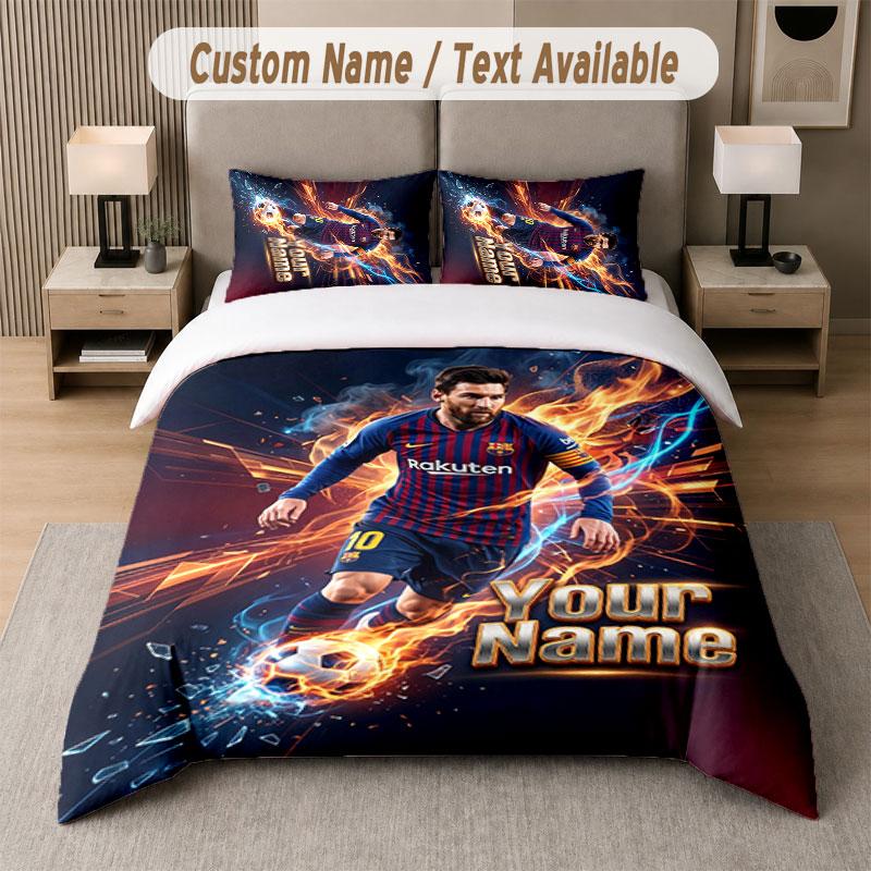 Custom Bedding Set Lionel Messi Pattern, Print Name Text 1 Duvet Cover plus 2 Pillowcases Home Textile