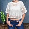 Fishnet Loose T-shirts Sexy O-neck Short Sleeve Hollow Out Black Cropped Tee Tops