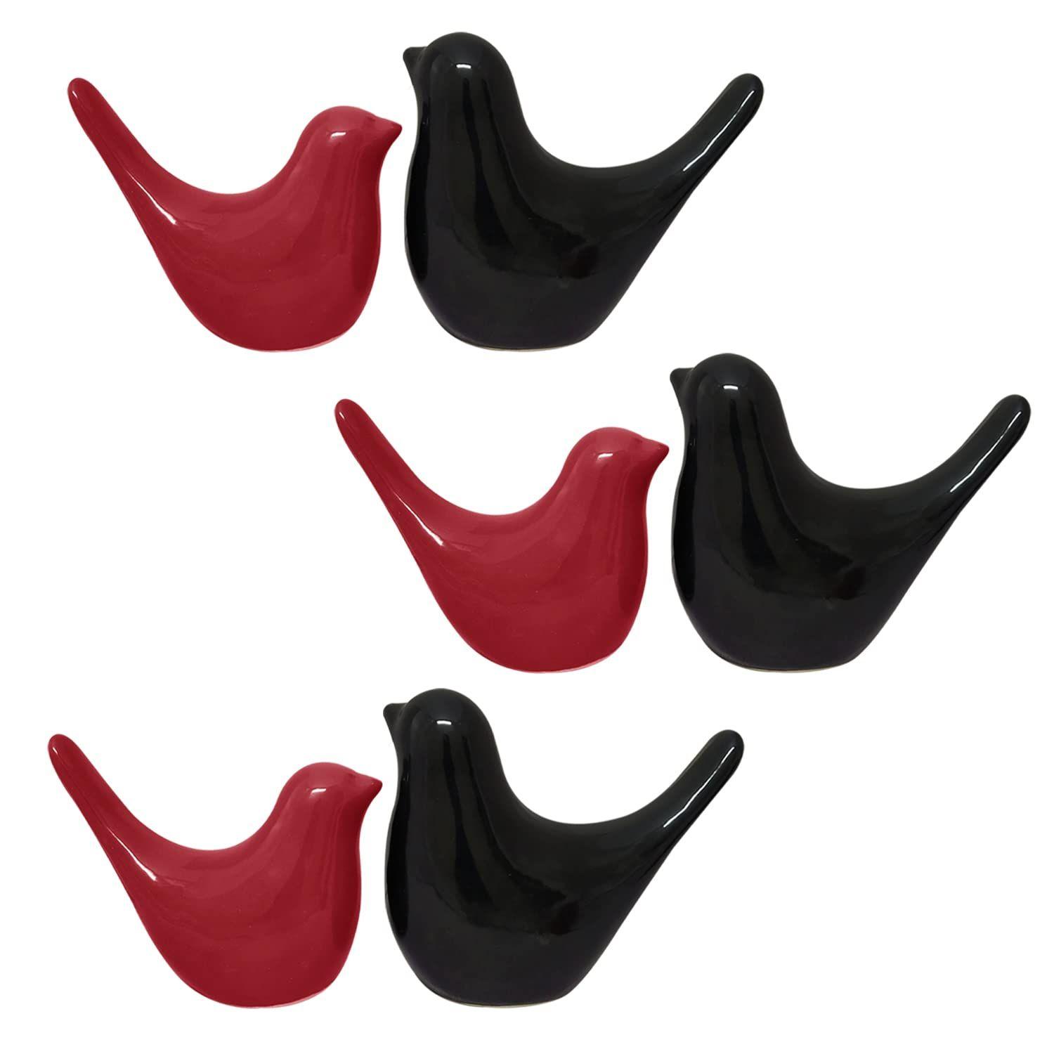 

Creative Black and Red Glossy Ceramic Birds Figurines Home Decorations Accessories Party (Pack of 6, Red & Black)