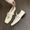 Fashion Bailamos 2025 Women Flats Lace Up Ladies Square Toe Flat Heel Sandals Spring Loafers Shoes Casual Oxford Shoes Female Flats Muje