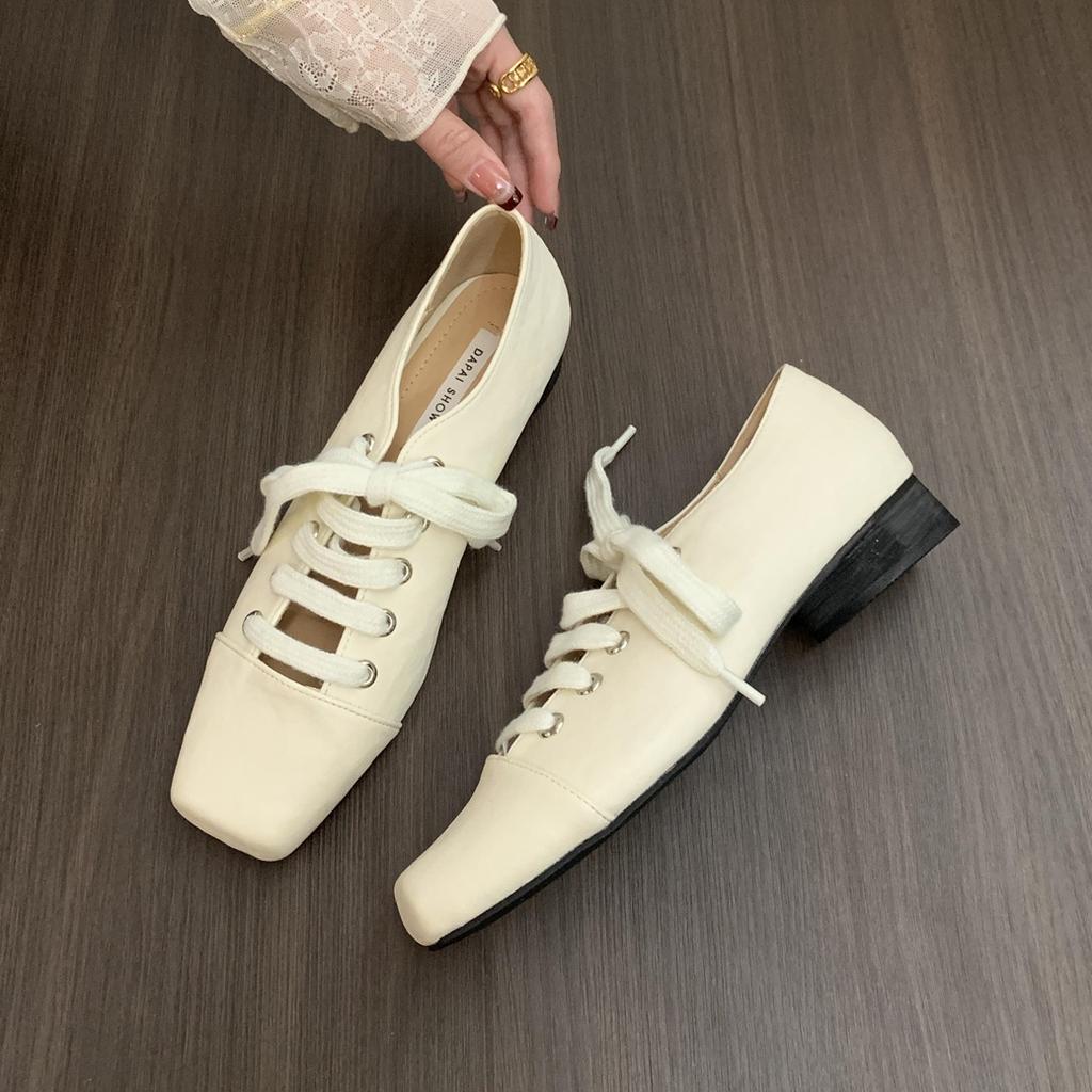 Fashion Bailamos 2025 Women Flats Lace Up Ladies Square Toe Flat Heel Sandals Spring Loafers Shoes Casual Oxford Shoes Female Flats Muje