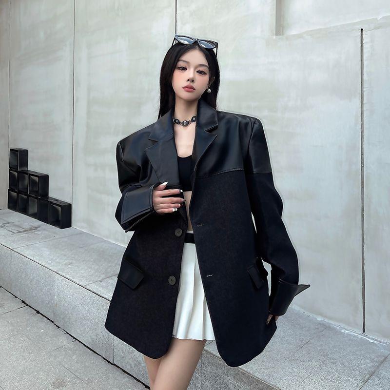 Women's Fall Winter Blazer Coat  Patchwork Loose Oversized Suit Jacket for Women