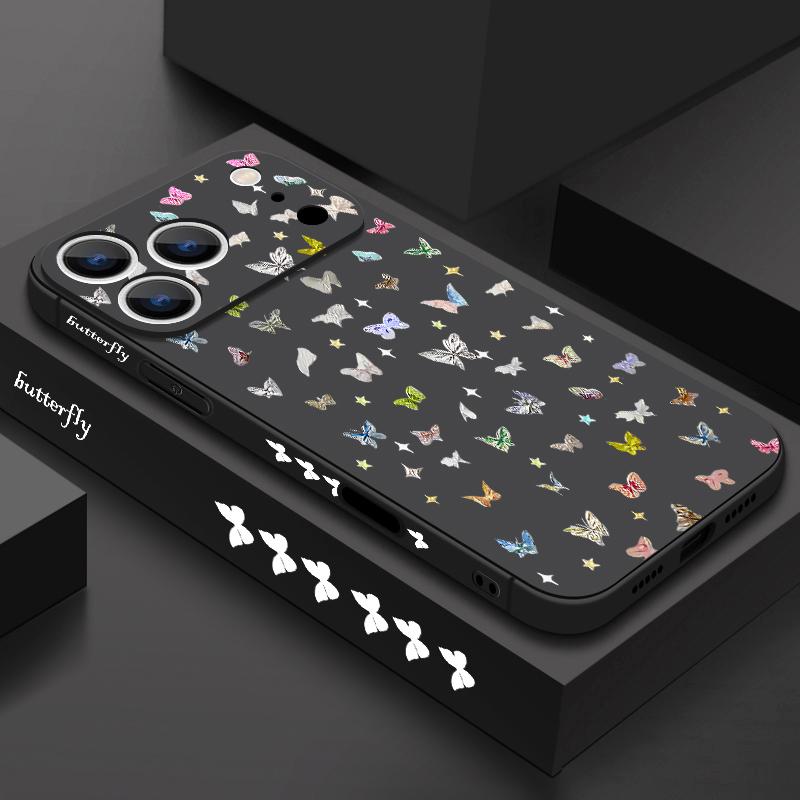 Colorful Butterfly Pattern Lanyard Case For iPhone 17 Pro Max Funda iPhone 16 15 14 13 Pro Max 11 16E 17E Soft Silicone Cover