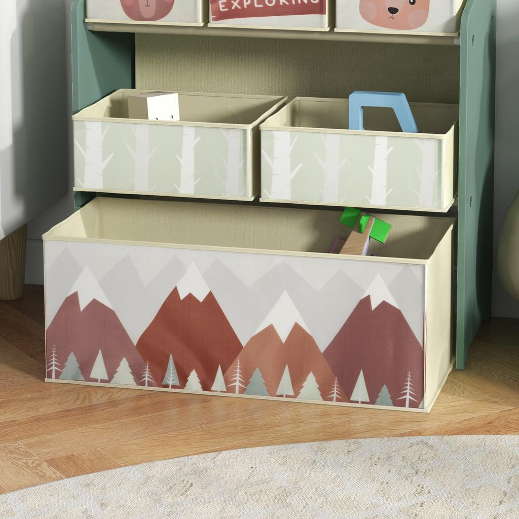 Kids Storage Unit, Toy Storage Organiser, with Six Fabric Bins, for Bedrooms, Playrooms, Nurseries - Green