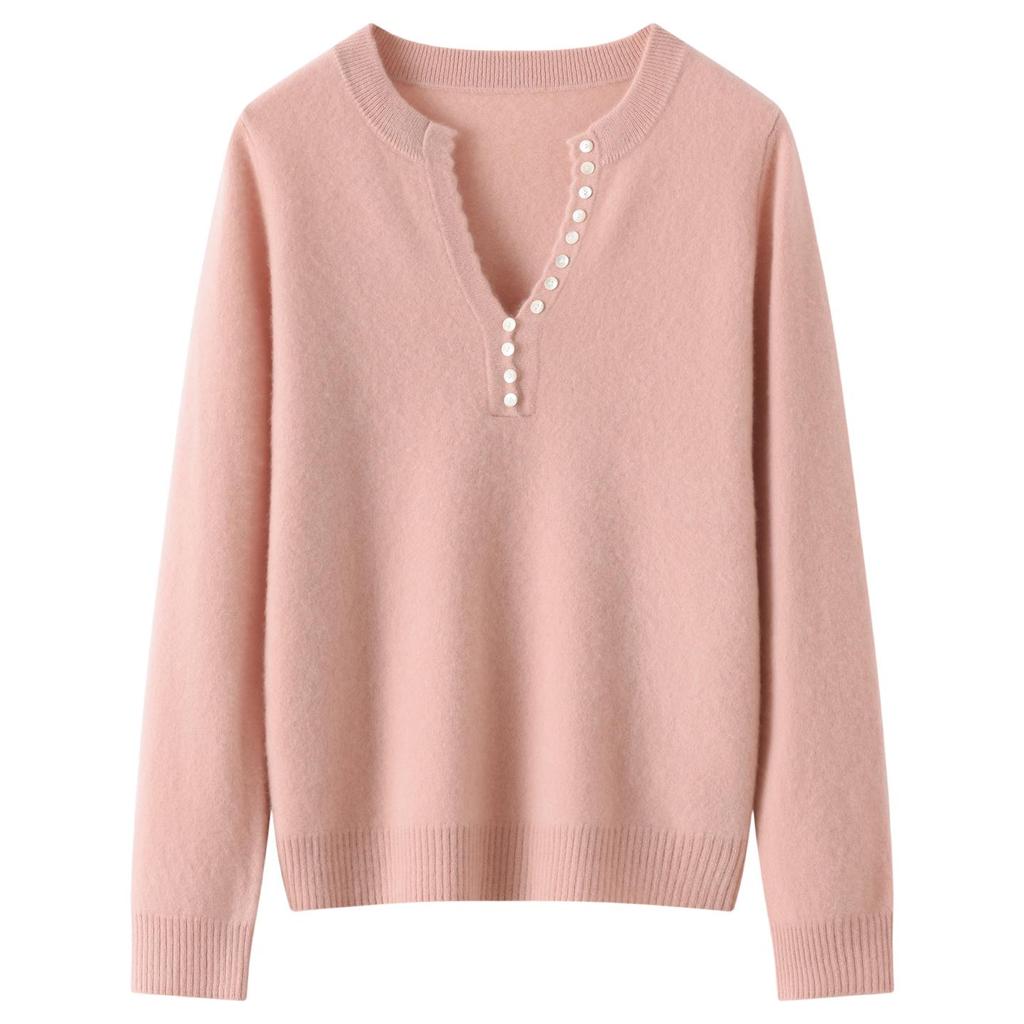 Women's Pure Cashmere Scissor Collar Knit Sweater - Autumn/Winter Loose Pullover Base Layer