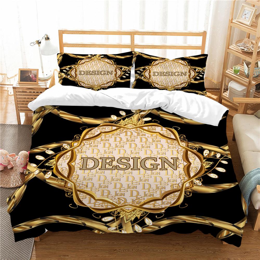 CozyRest Bettwäsche-Set 3-teilig Mikrofaser Geometrie Schwarz/Gold – Reversibel & Superweich Für Einzelbett 155x220 Cm