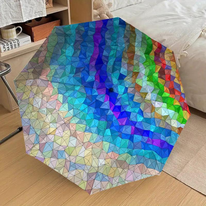 1PC Geometric PatternsColorful Mosaic Pattern Small Travel Automatic Folding Umbrella, Compact Windproof Umbrella, Automatic Open/Close ,Gift-091532