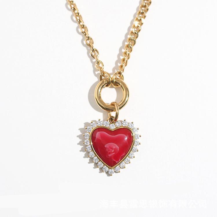 Festive Rhinestone Red Heart Necklace: Light Luxury Clavicle Choker with Advanced Design
