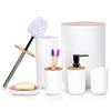 Bathroom Set: Mug, Toilet Brush, Waste Bin, Soap Dispenser, Stand