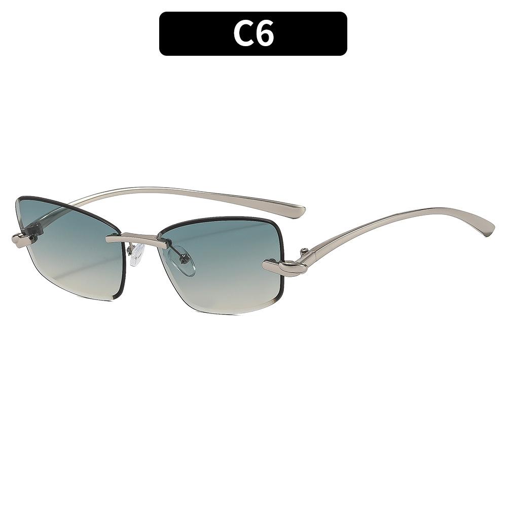 New metal trimmed frameless sunglasses, high-end trendy square fashion sunglasses, personalized versatile street shot glasses