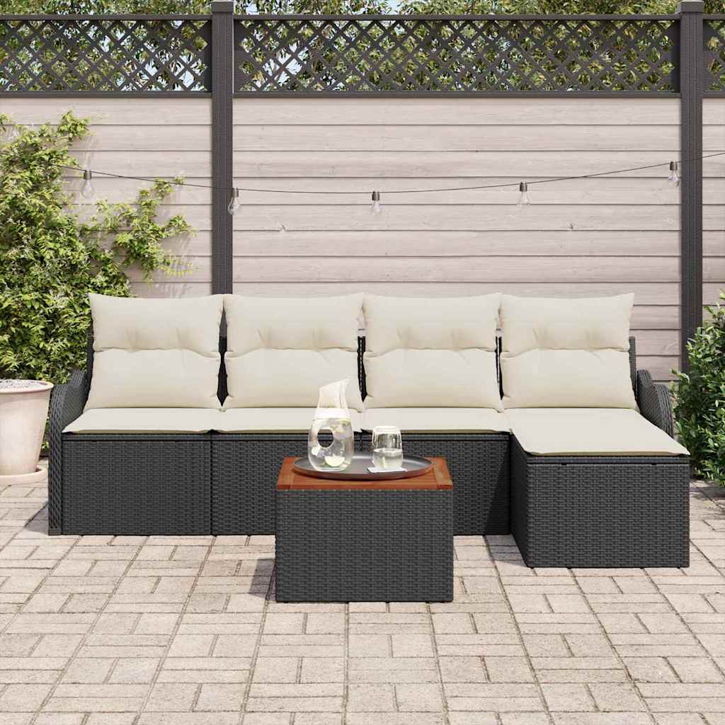 Garden Sofa Set with Cushions 6 pcs Black Poly Rattan