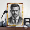 Harvey Specter Portrait Printed Poster Customized Wall Art Retro Vintage Metal Tin Signs for Interior Decoration Living Room