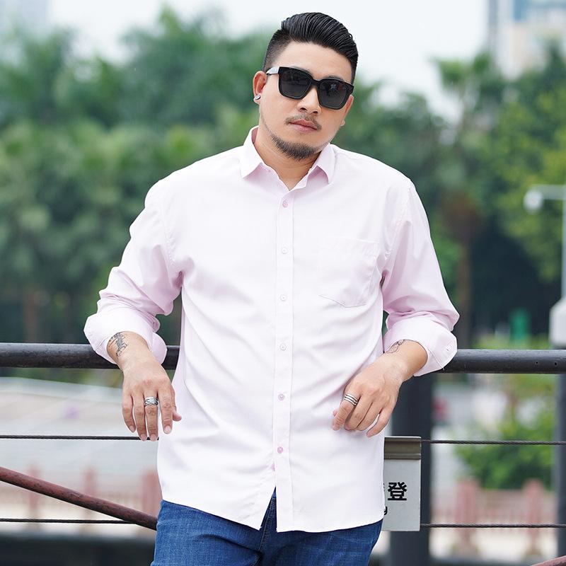 Oversized Men's Casual Shirt Men's Business Loose Fit Plus Fat Large-sized Solid Color Long Sleeved Shirt