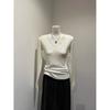 Korean Design V-Neck Lace Layer T-Shirt for Women - Slimming Long Sleeve Top for Spring, Autumn, Winter 2026