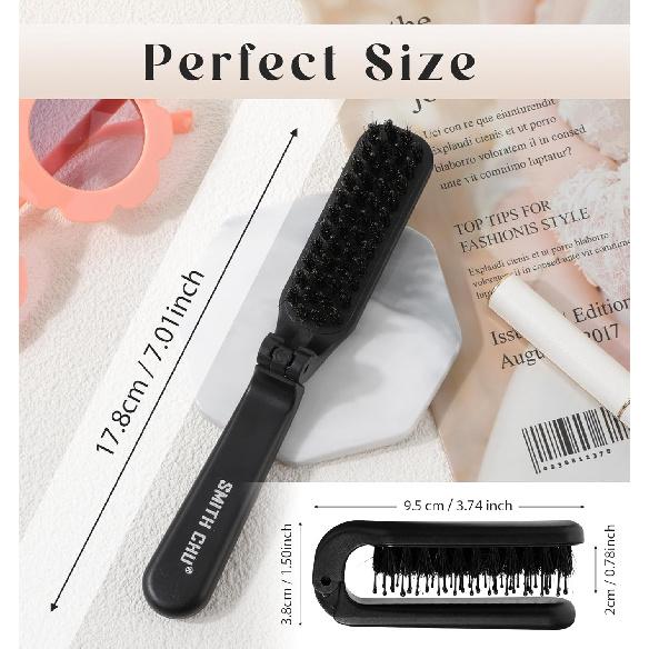 

Folding Hair Brush Travel Size, Mini Boar Bristle Hair Brush Compact Pocket-Size Detangling Comb for Wet/Dry & Curly Hair Women Men Kids (Black)