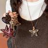 Leopard Print Leather Star & Heart Pendant Necklace - Fashionable, Casual, Versatile Sweater Chain Jewelry