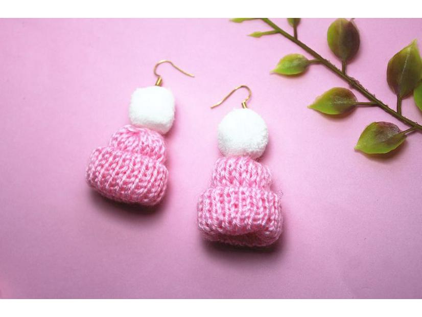 Chapéu de Lã de Inverno Menglei com Pompom Brincos - Acessórios de Joias de Orelha de Natal
