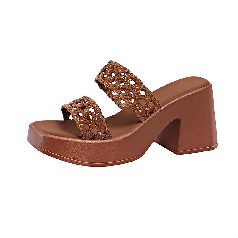 

Fashion Square Heel Sandals Summer New Square Head Open Toe Waterproof Table Cover Foot Non-slip Wear-resistant High Heels 40