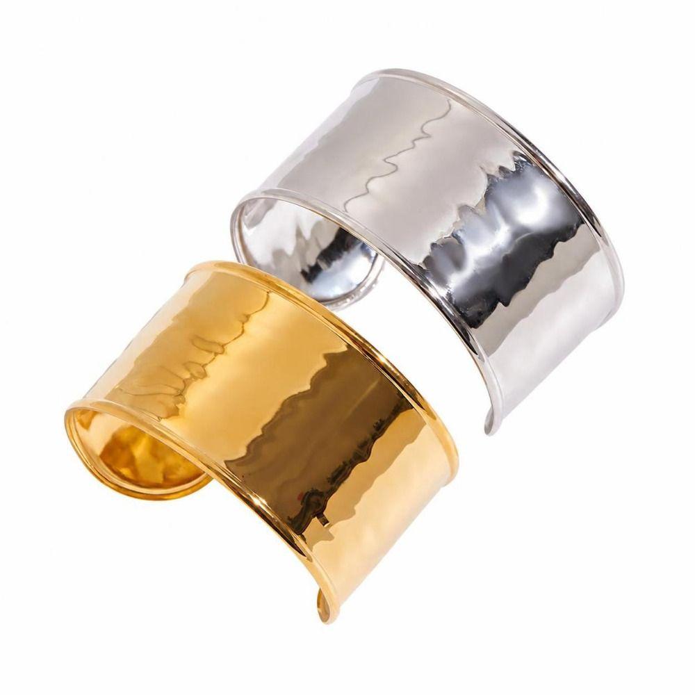 Stainless Steel Hammer Pattern Bracelet Hammered Texture Open Cuff Bangle Autumn Season