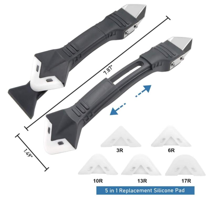 Kit di 20 Pezzi per Stuccatura 6 in 1 Strumento per Finitura Sigillante in Silicone Kit Ugelli Stucco in Acciaio Inossidabile Raschietto per Sigillante Tampone in Silicone