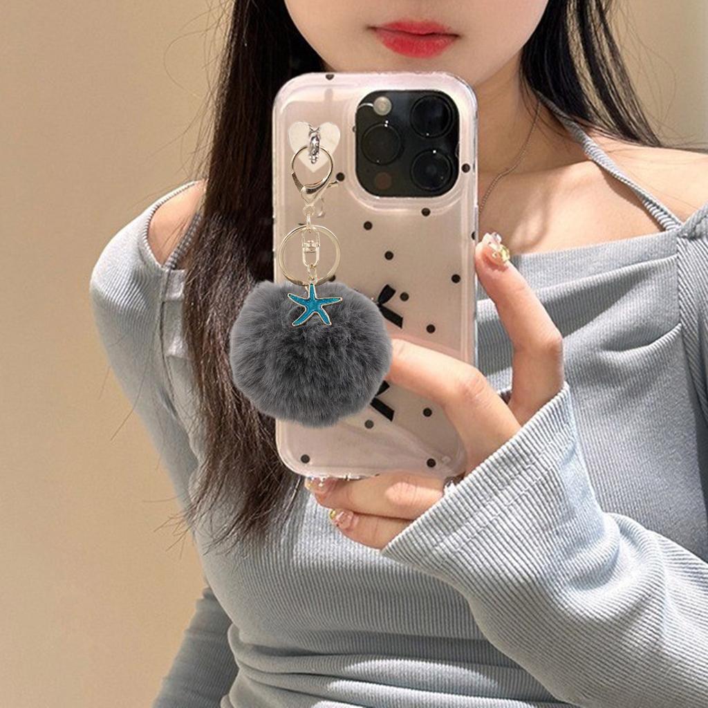 Soft Plush Starfish Keychain Accessory Durable Starfish Furry Sphere Keychain Key Chain Accessory for Fashion Lovers