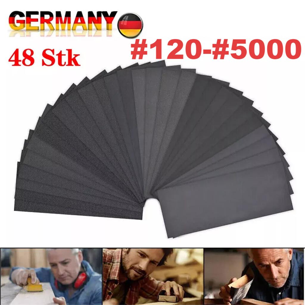 48 Pieces Sandpaper Set Wet and Dry Sandpaper 80-3000 for Car Wood