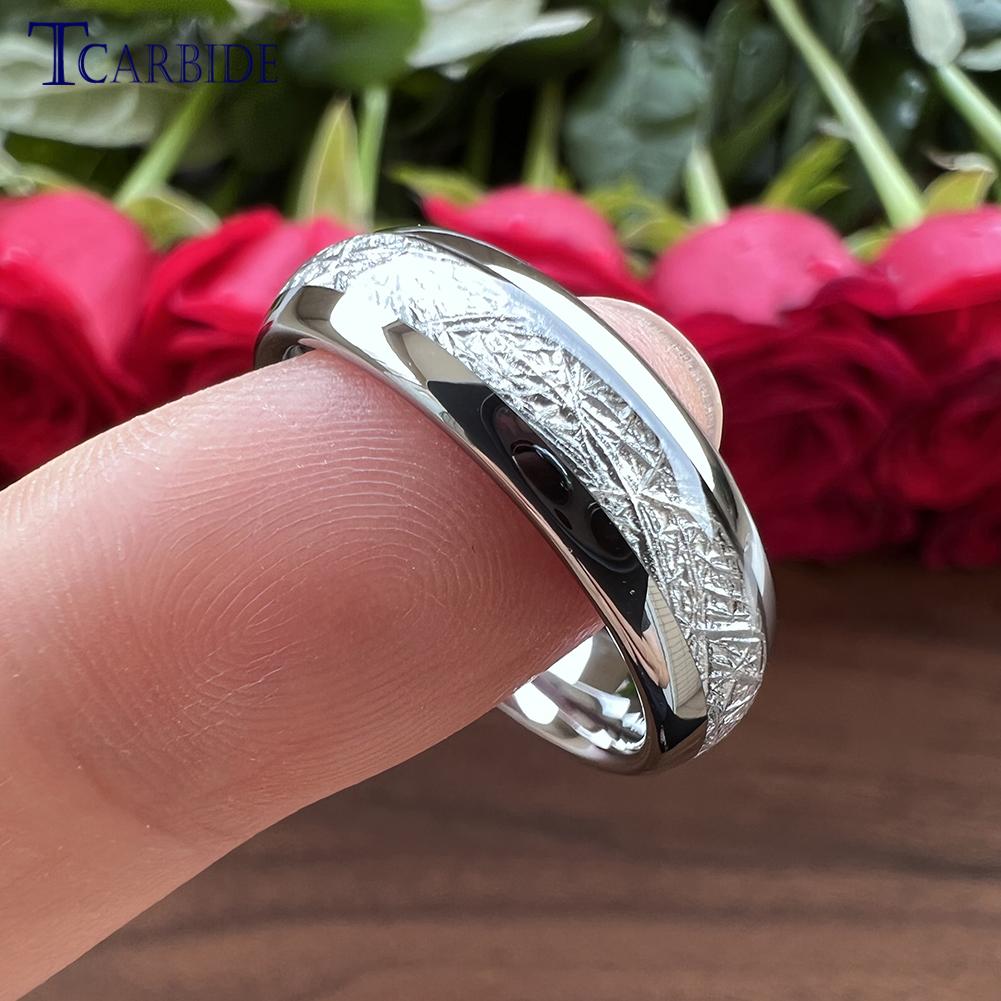 4MM 6MM 8MM Men Women Tungsten Engagement Wedding Band Bright Meteorite Inlay Valentine's Day Gift Jewelry Comfort Fit