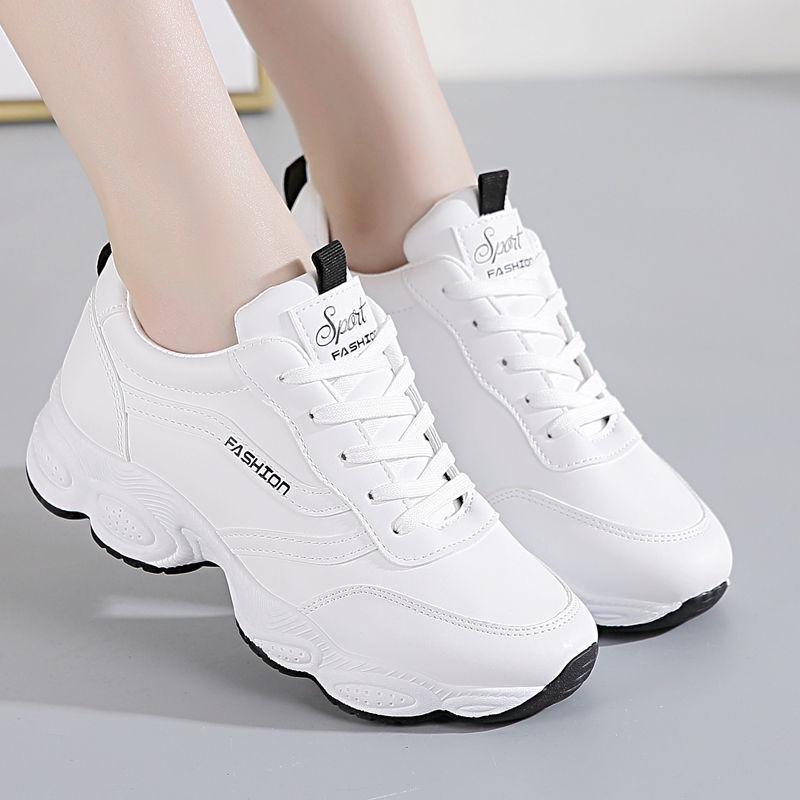 Women's 2025 White Leather Sneakers: Spring & Autumn Thick Sole Versatile Casual Shoes