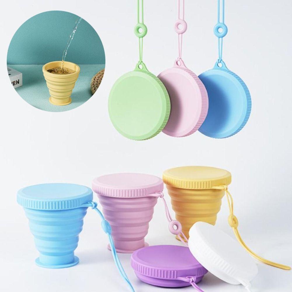 New 220ML Silicone Folding Cup Heat Resistant Portable Drinking Cups With Lid Food Grade Travel Water Cup Travel Use