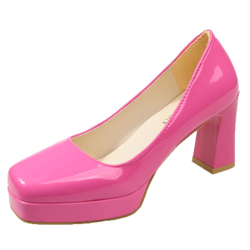 

мода Модные туфли-лодочки из лакированной кожи для женщин, размер плюс 43, туфли на платформе с квадратным носком, женские, весна 2024, туфли-лодочки на толстом высоком каблуке для женщин 35