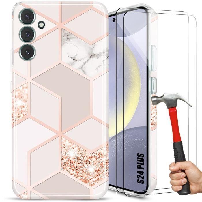 Coque de protection - Booling - pour Samsung Galaxy S24 Plus - Antichoc - Verres trempés - Motif marbre rose