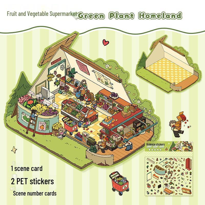 Blue 3D Stereo Art Landscaping Sticker - Large Miniature Scene for Journals & DIY