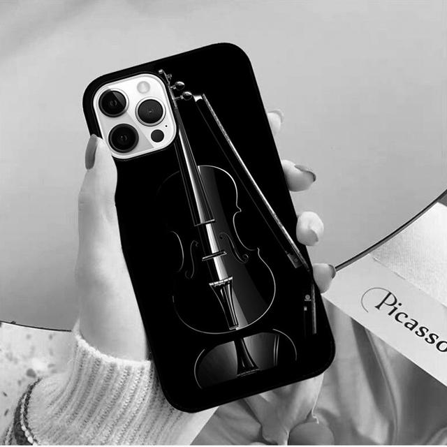 Black And White Violin Cello Phone Case Back Cover for iPhone 17 Air 16 15 14 13 11 12 Pro Max PlusS Shell Coque