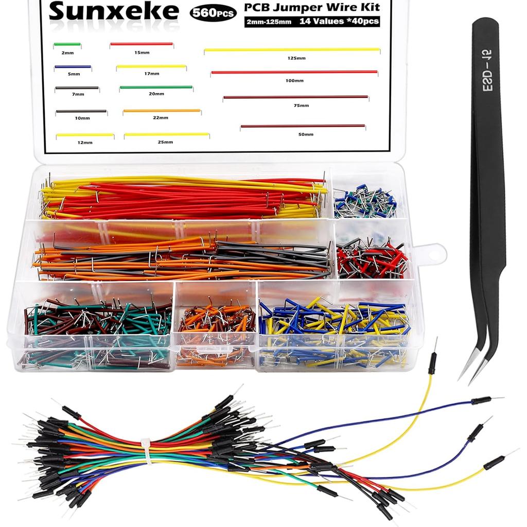 560Pcs Jumper Wire Kit Solderless Flexible Breadboard 14 Lengths Assorted Preformed Breadboard with 65Pcs Breadboard Jumper Wires,Tweezers & Plastic