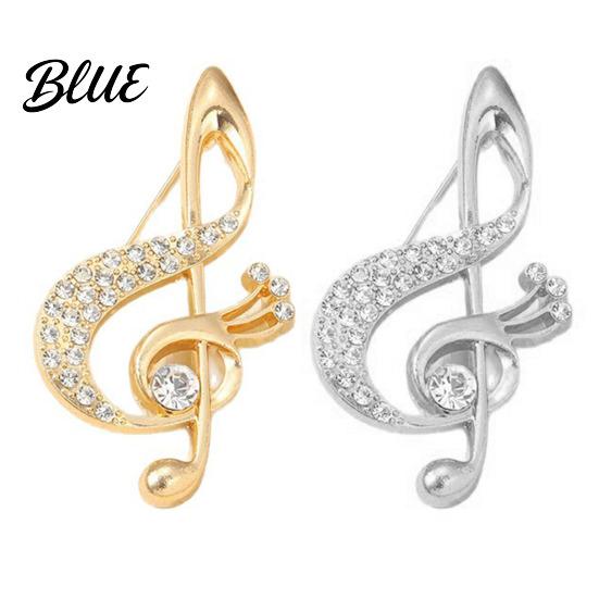 Spilla Decorazione Donna Scintillante Strass Intarsiato Forma Nota Musicale Anti-Esposizione