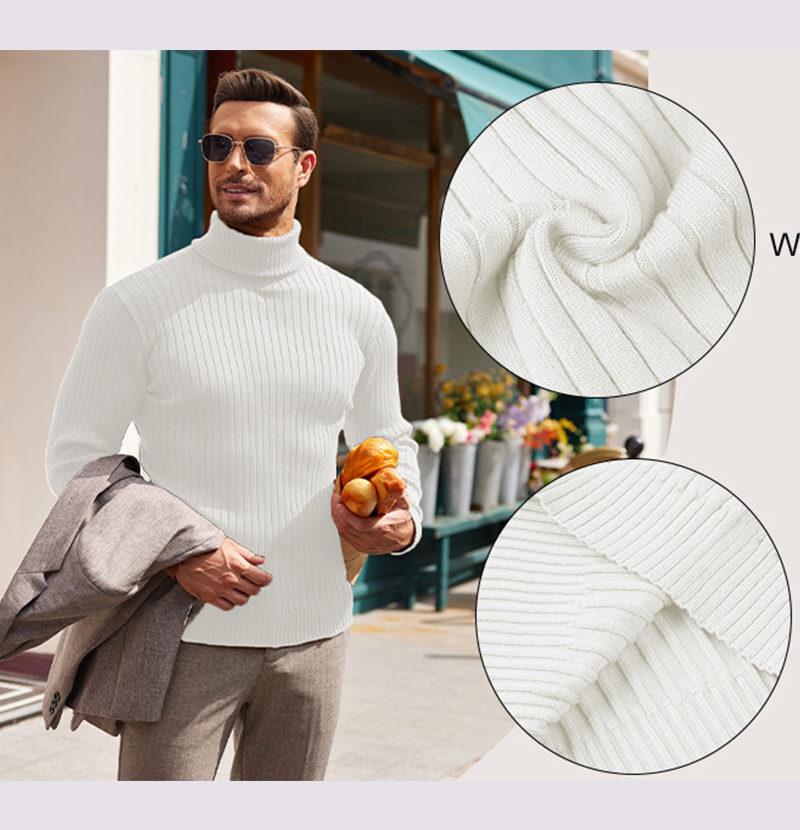 Men's Autumn/Winter Vertical Stripe High Neck Sweater - Slim Fit Warm Pullover Knitwear