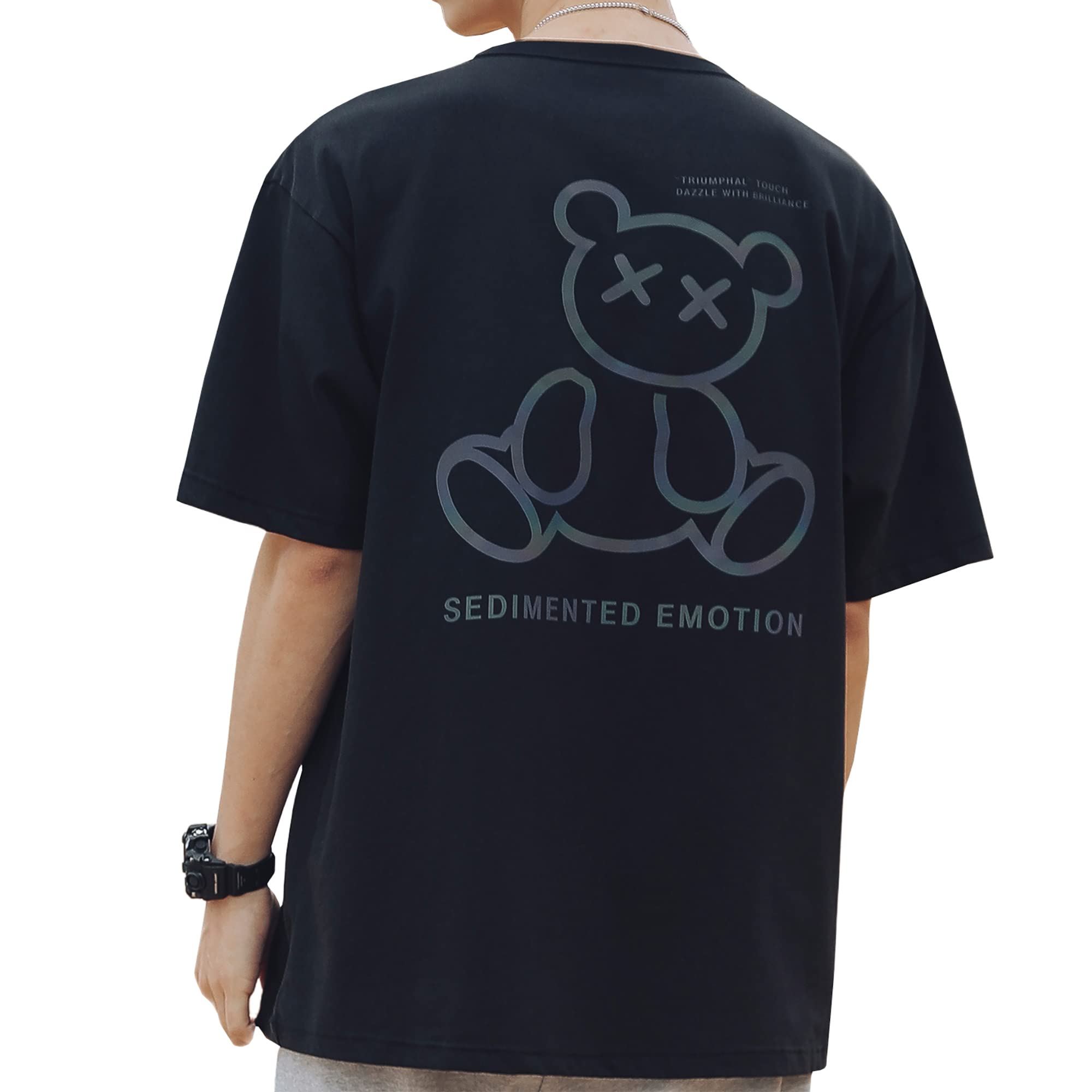 

короткий летний популярный флуоресцентный крутой большой стильный летний крой и L [Easykode] Мужская футболка, рукав, одежда, милый, футболка, принт, топ, одежда,