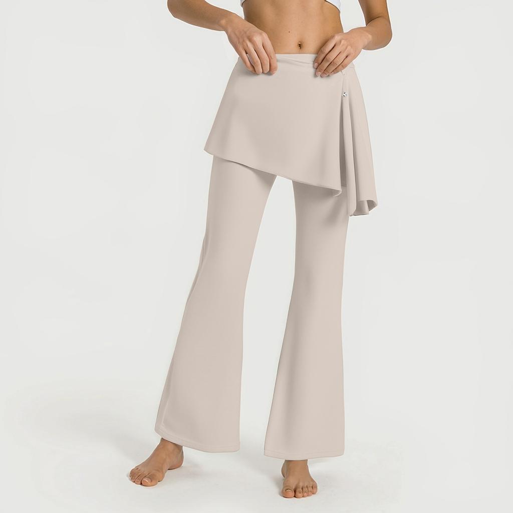 Women's 2-in-1 High Waisted Wide Leg Pants, Casual Solid Color Sports Pants, Yoga Pants