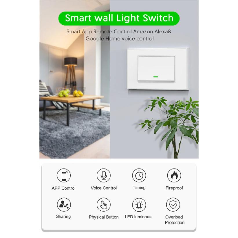 Milfra Smart Wifi Switch Neutral Wire Optional Intelligent Wall Button Light Switches AC100-240V Tuya APP Voice Control by Alexa