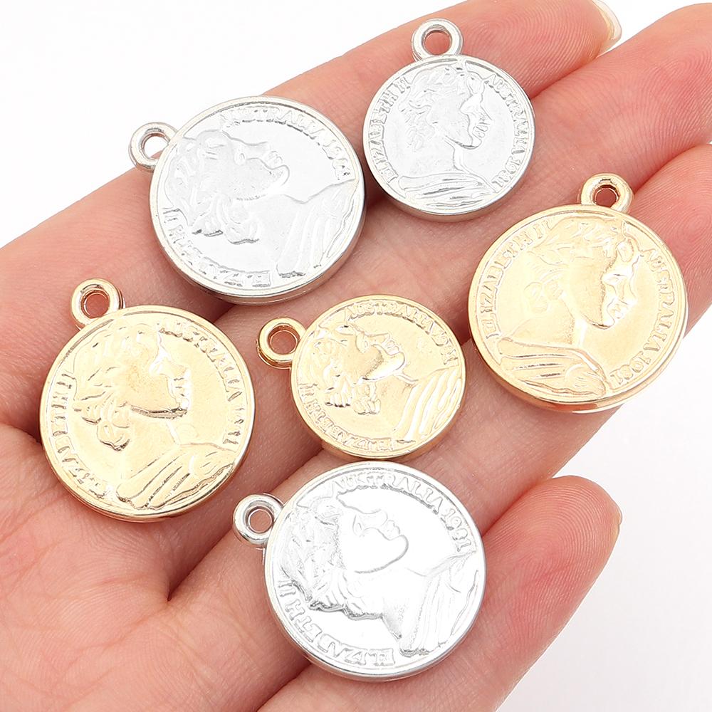 30-50pcs Vintage CCB Portrait Charms Trend Round Sailboat Coin Charms Pendant For Jewelry Making DIY Crafts Necklace Accessories