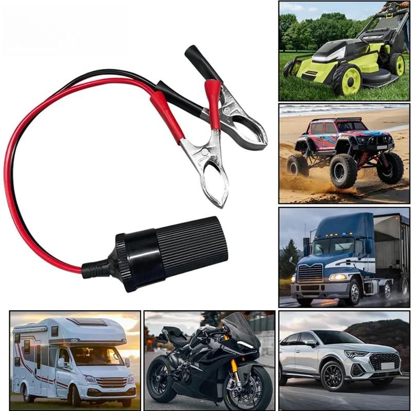 12V Heavy Duty Battery Terminal Clamp Clip Extension Cord Cigarette Lighter Socket Adapter Truck Trailer Motorcycl Outdoor Power