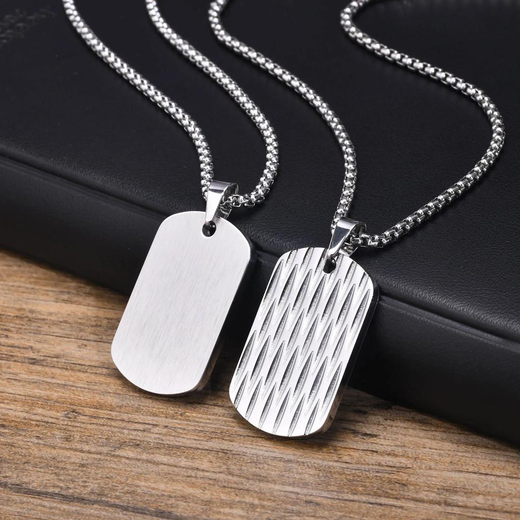 Dog Tag Necklaces for Men Dad Father Papa Husband,Waterproof Stainless Steel Square Pendant with Box Chain Collar Gift