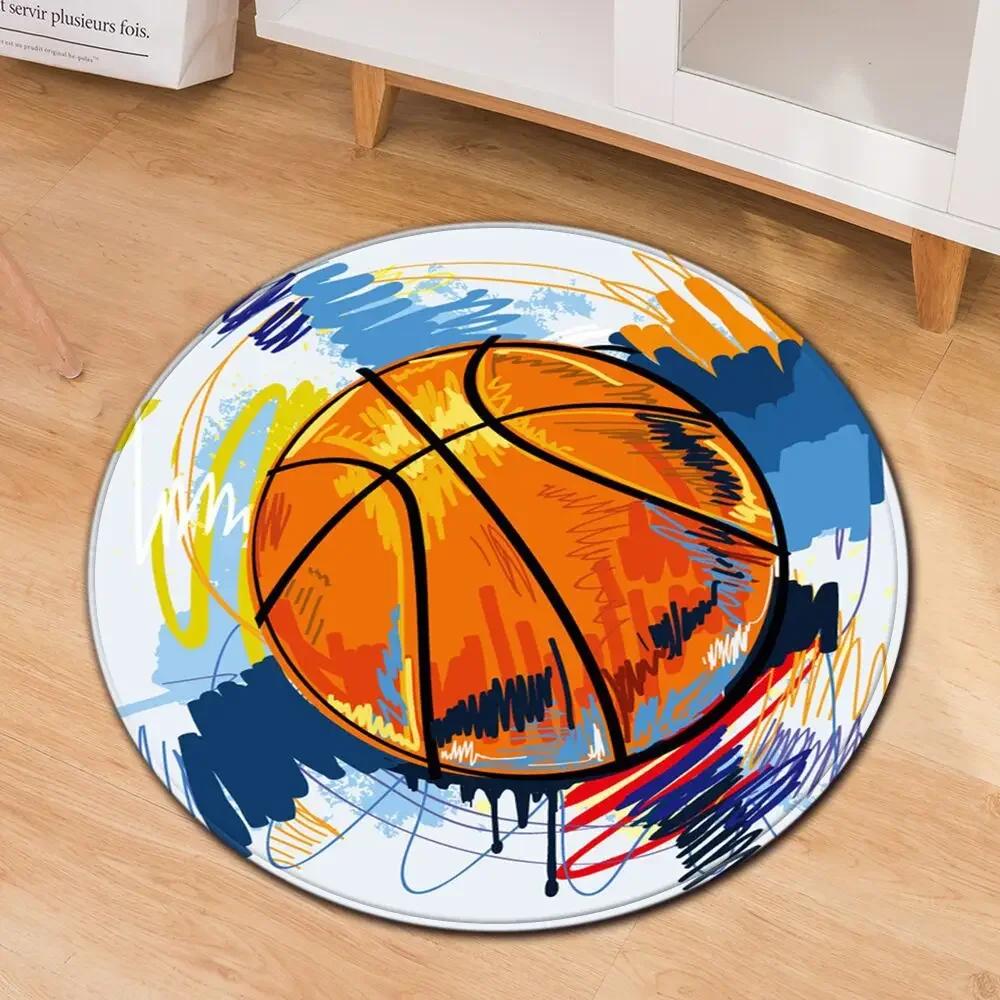Model Sports Soccer Football Basketball Floor Mat Home Non-slip Round Rugs Bedroom Carpet Machine Washable Boy’s Perfect Gift